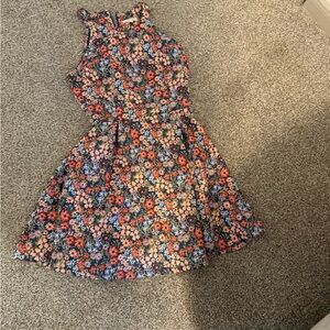 Copper Key Navy and Coral Floral Dress